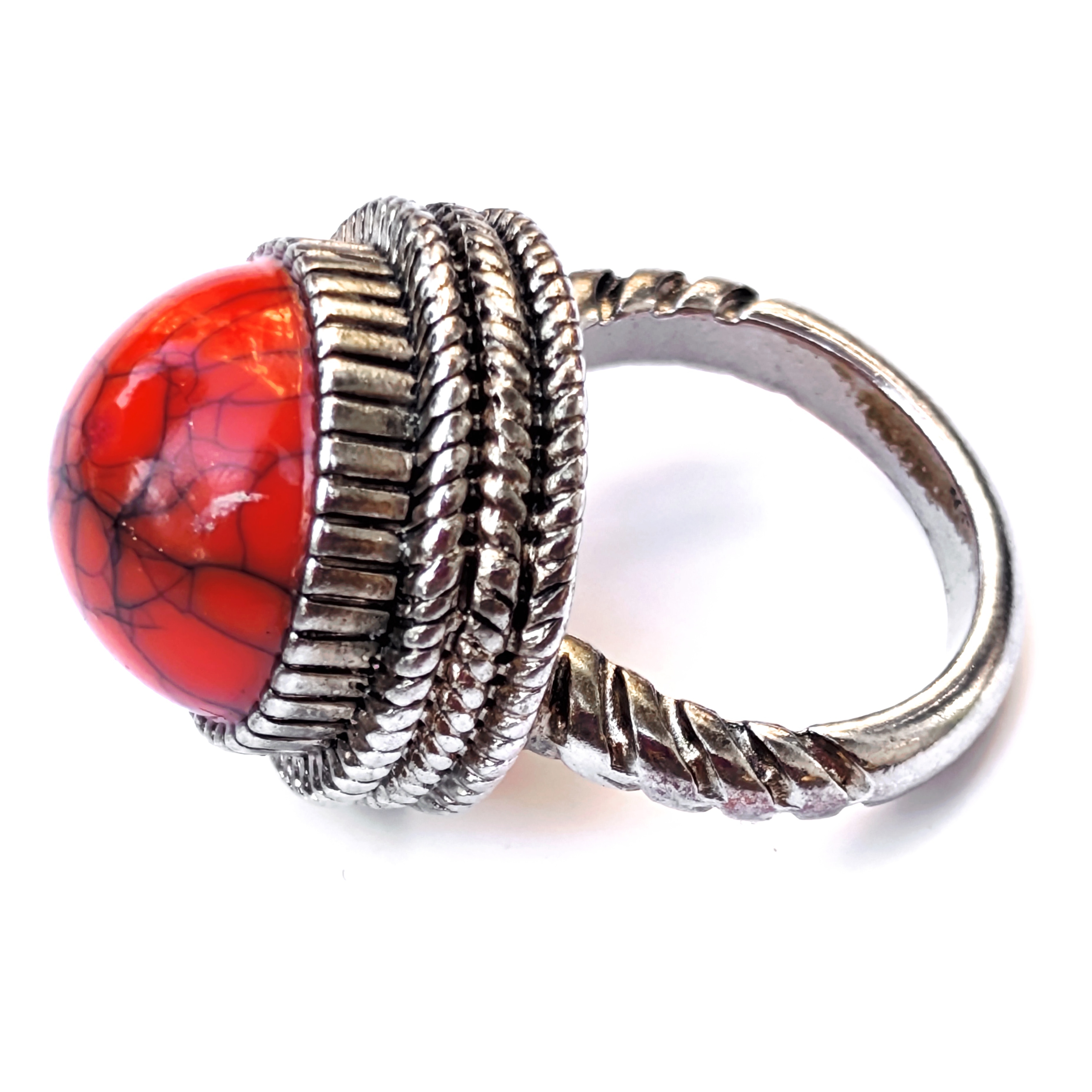 Silver And Red Statement Ring